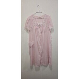 Barbizon Pink Lace Trim Nightgown Short Sleeve Vintage Style - Medium
